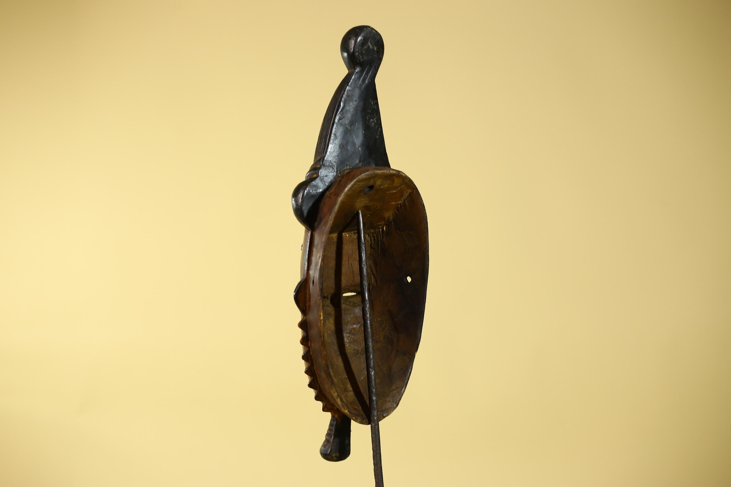 African Mask Baule Style With Tall Crest Wooden Tribal Wall Art Vintage-G6132