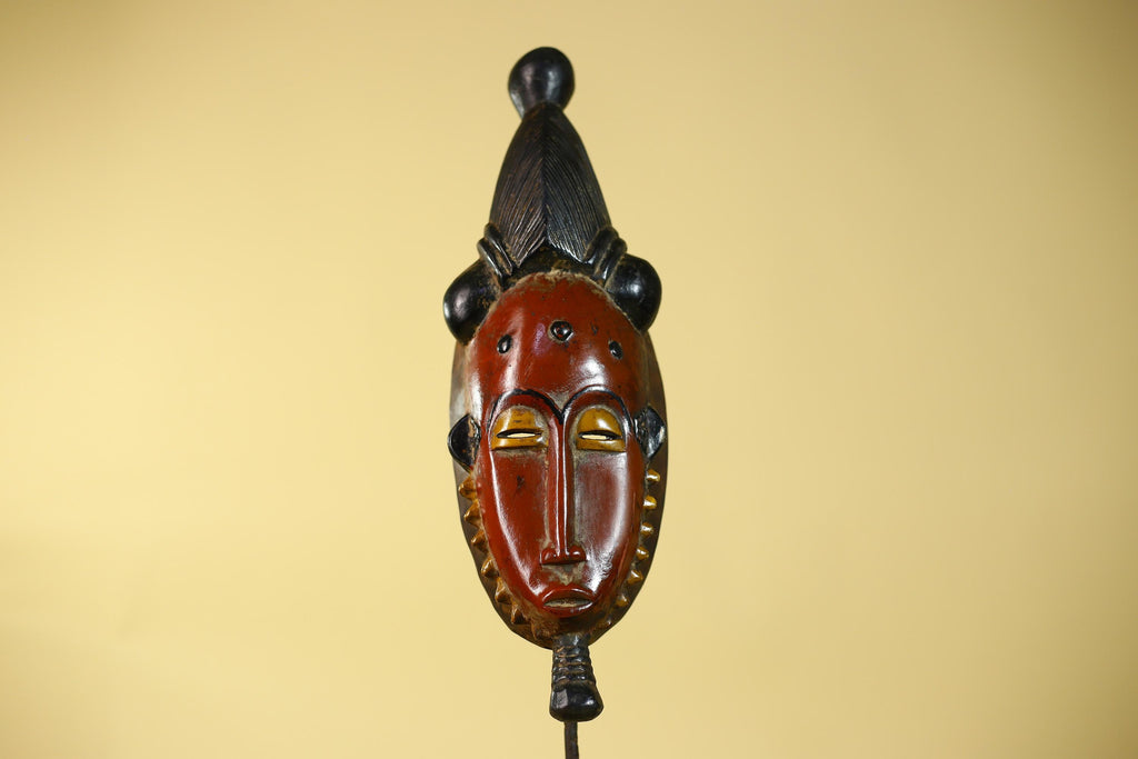 African Mask Baule Style With Tall Crest Wooden Tribal Wall Art Vintage-G6132