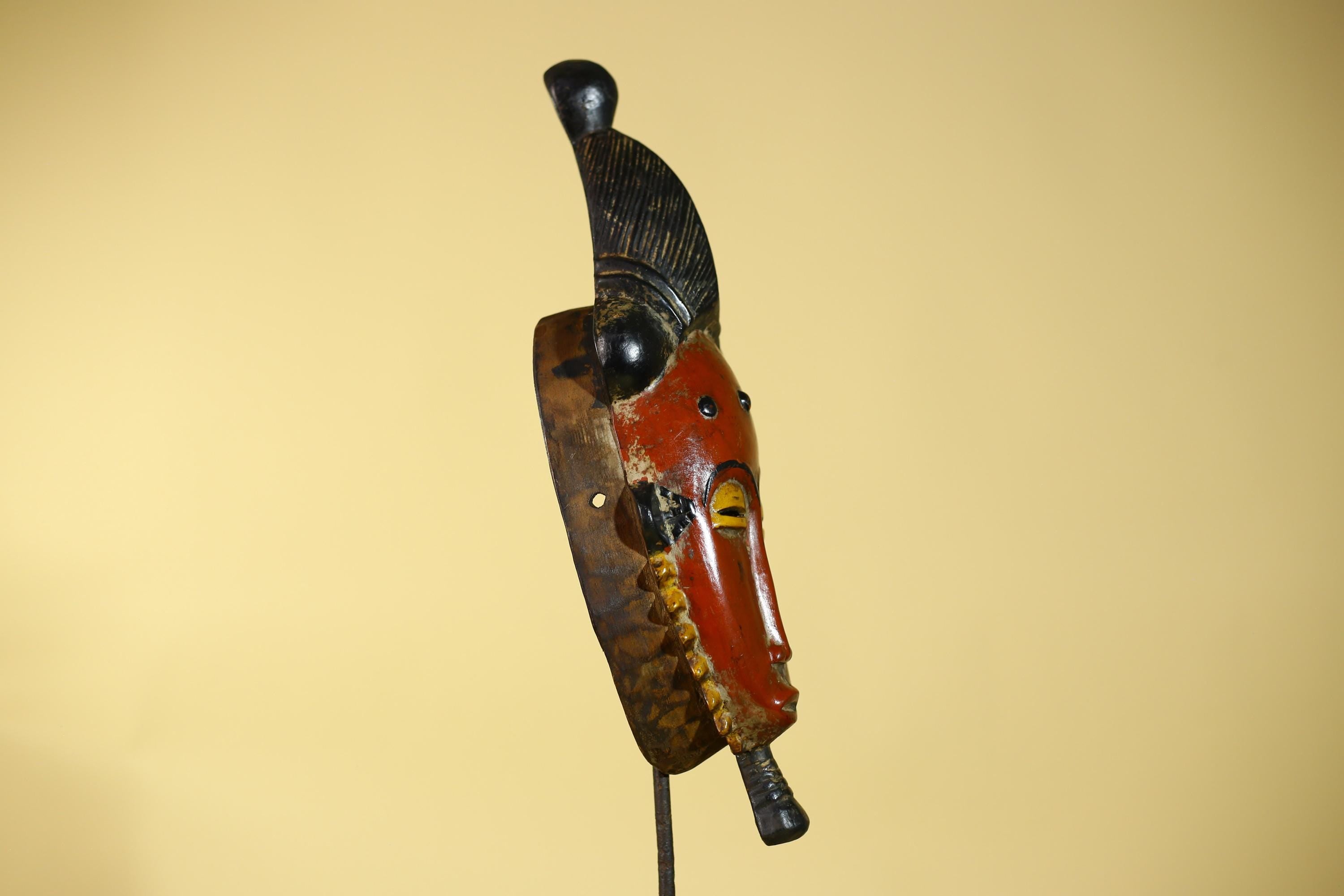 African Mask Baule Style With Tall Crest Wooden Tribal Wall Art Vintage-G6132