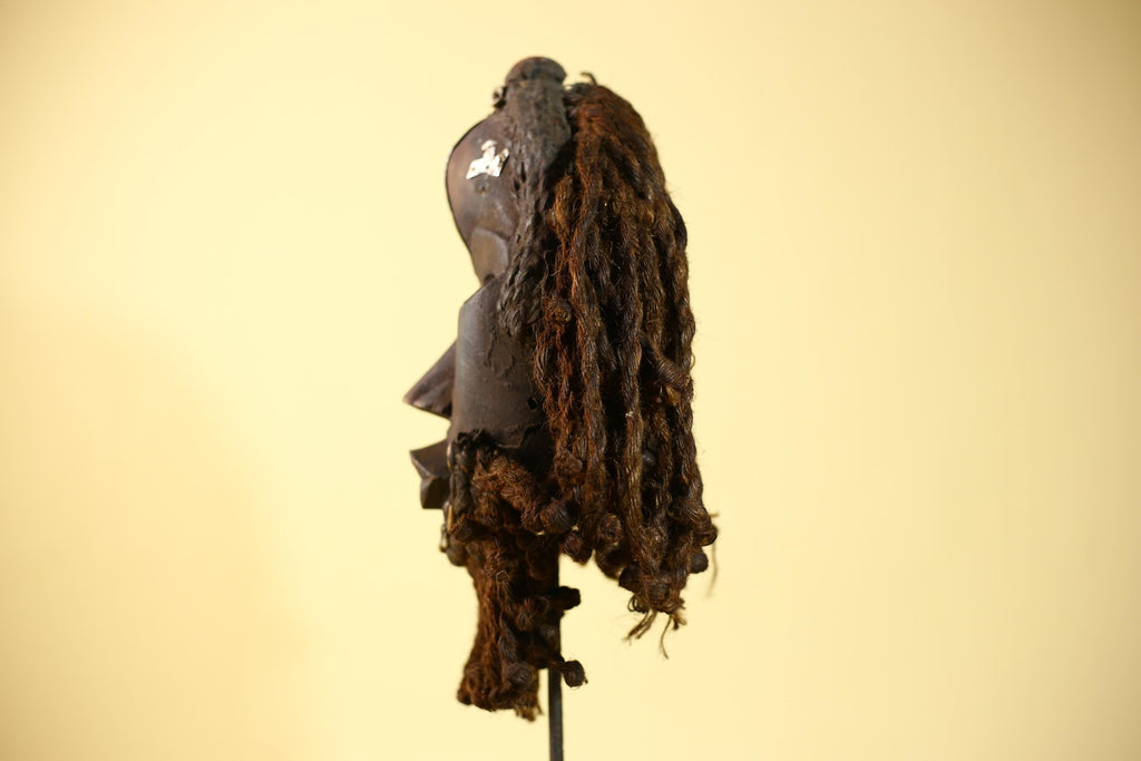African Vintage Dan Tribal Mask with Braided & Cowrie Shells Côte d’Ivoire-G6019