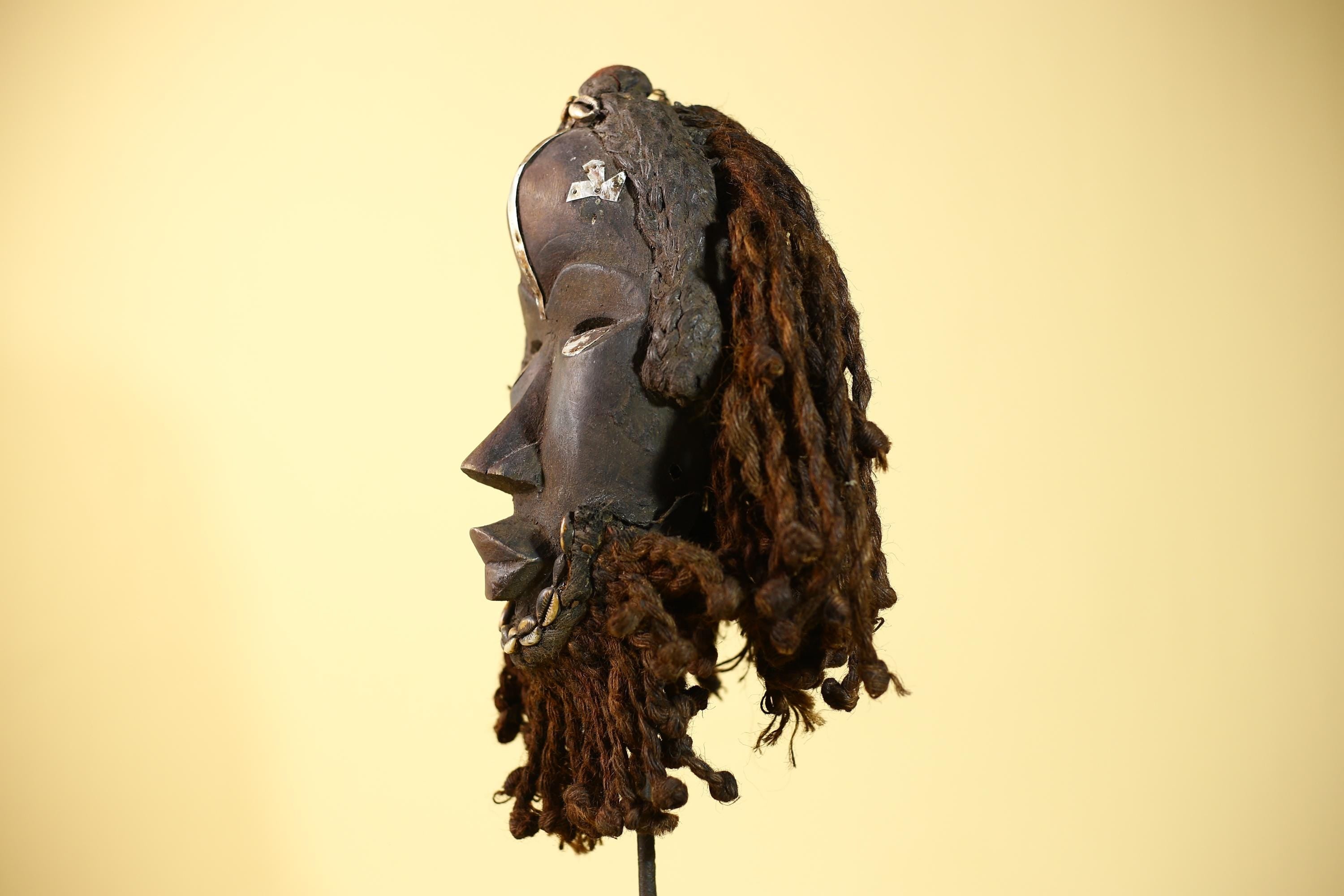 African Vintage Dan Tribal Mask with Braided & Cowrie Shells Côte d’Ivoire-G6019