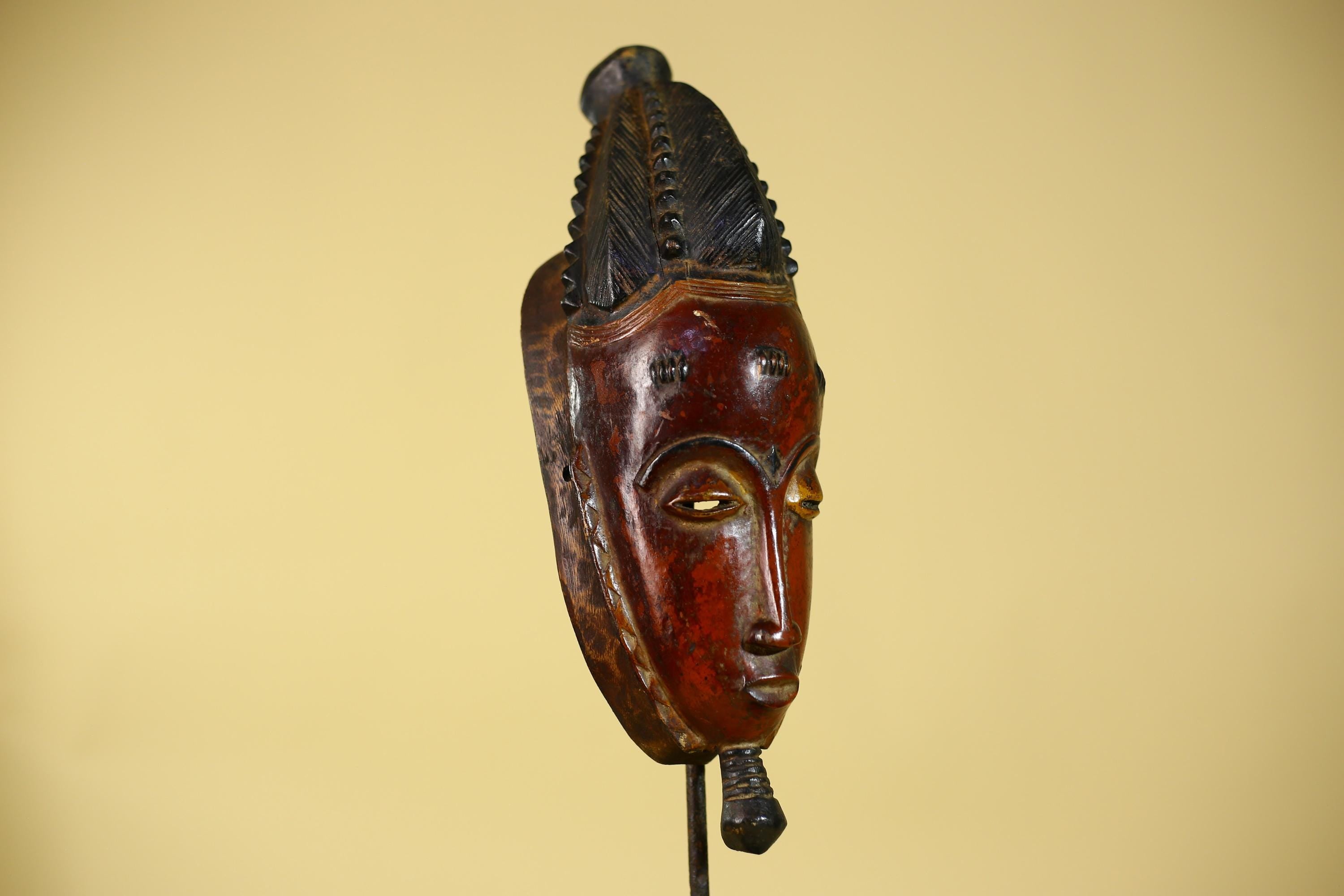 Vintage Baule African Mask Hand Carved Wood Tribal Wall Art-G6134