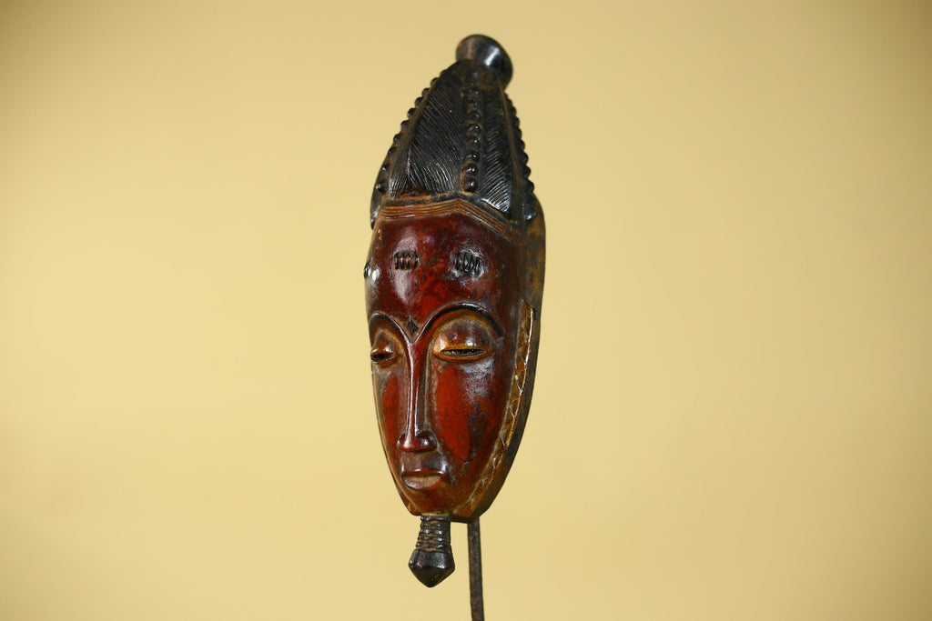 Vintage Baule African Mask Hand Carved Wood Tribal Wall Art-G6134