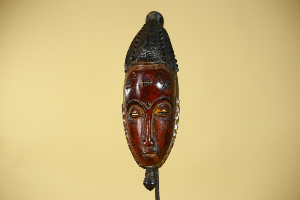 Vintage Baule African Mask Hand Carved Wood Tribal Wall Art-G6134