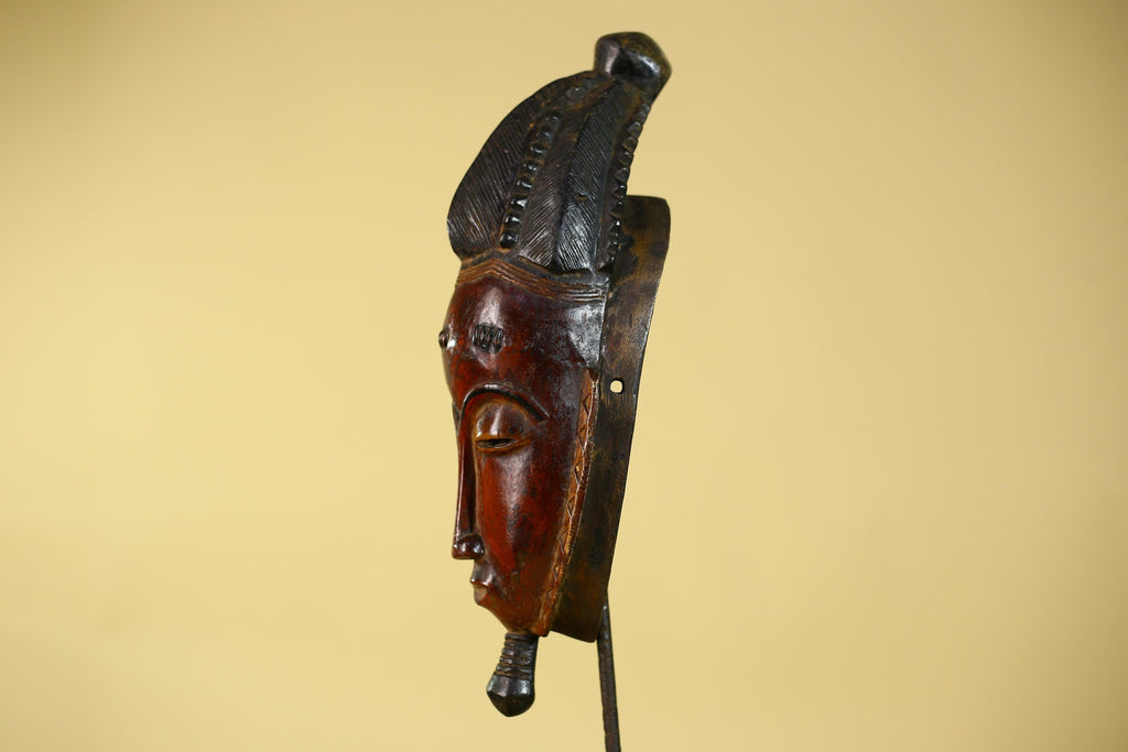 Vintage Baule African Mask Hand Carved Wood Tribal Wall Art-G6134