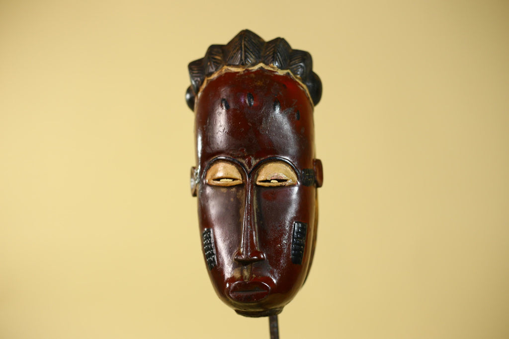 Handmade Baule African Mask : Hand Carved Wood Tribal Wall Art Decor-G6135