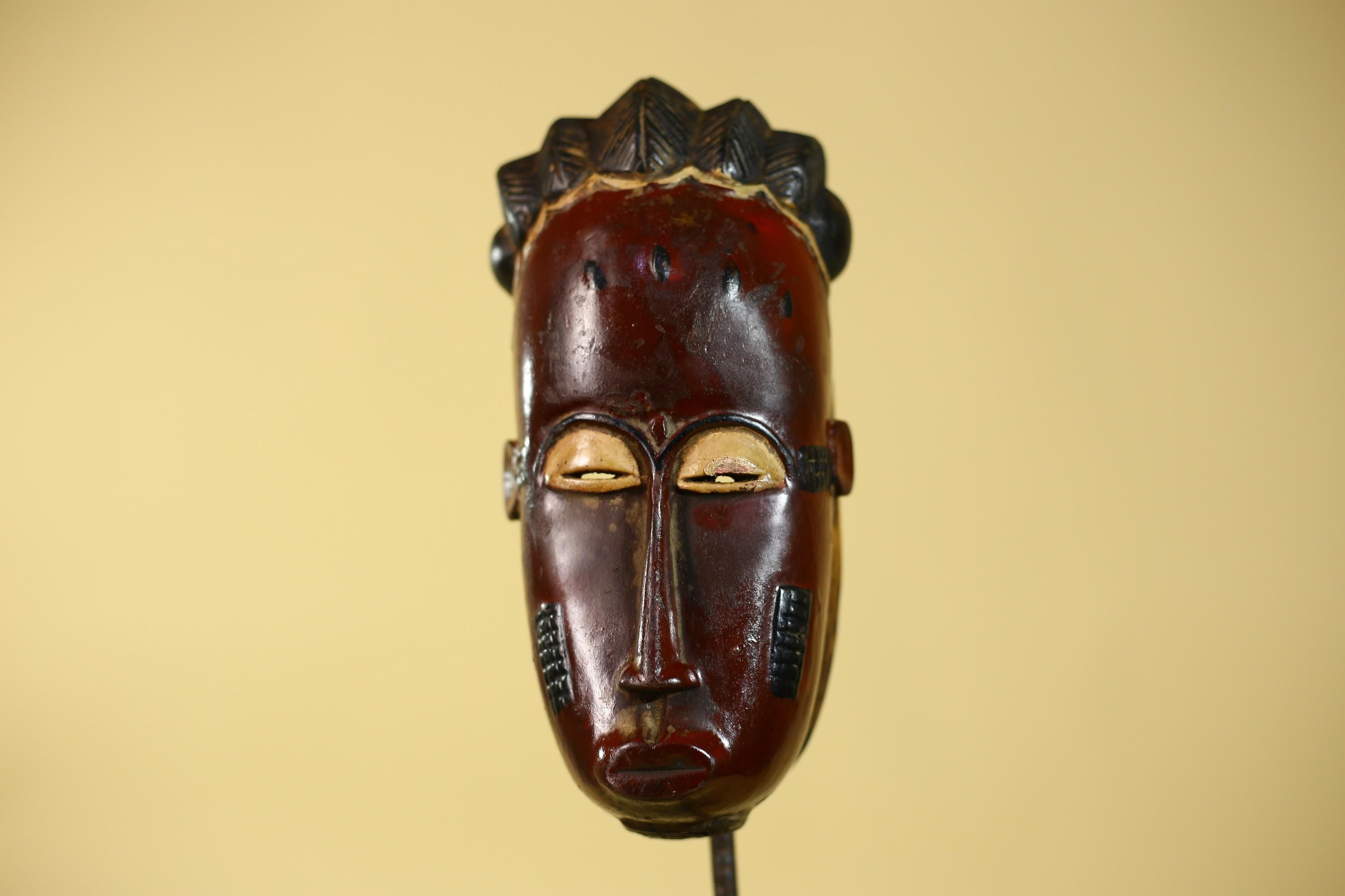 Handmade Baule African Mask : Hand Carved Wood Tribal Wall Art Decor-G6135