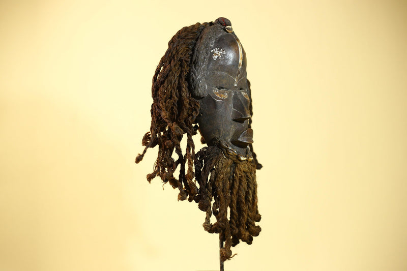 Vintage Dan Mask with Braided Hair &Cowrie Details African Tribal Mask Art-G6022