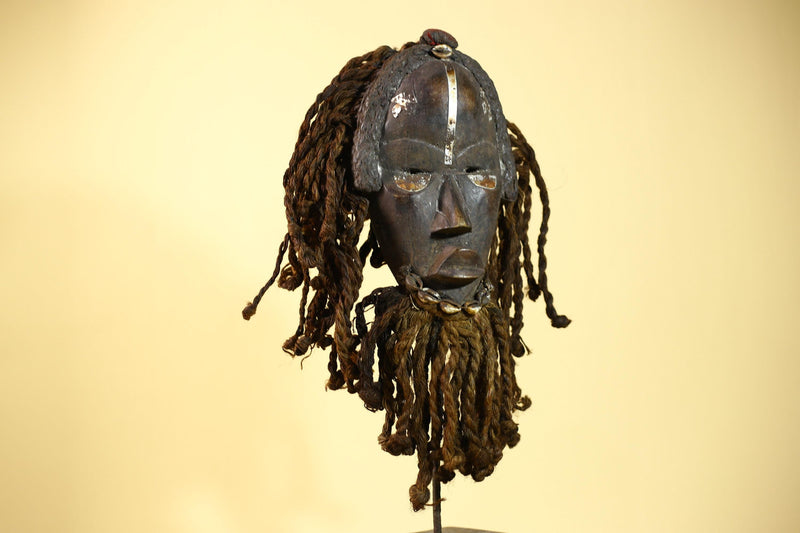 Vintage Dan Mask with Braided Hair &Cowrie Details African Tribal Mask Art-G6022