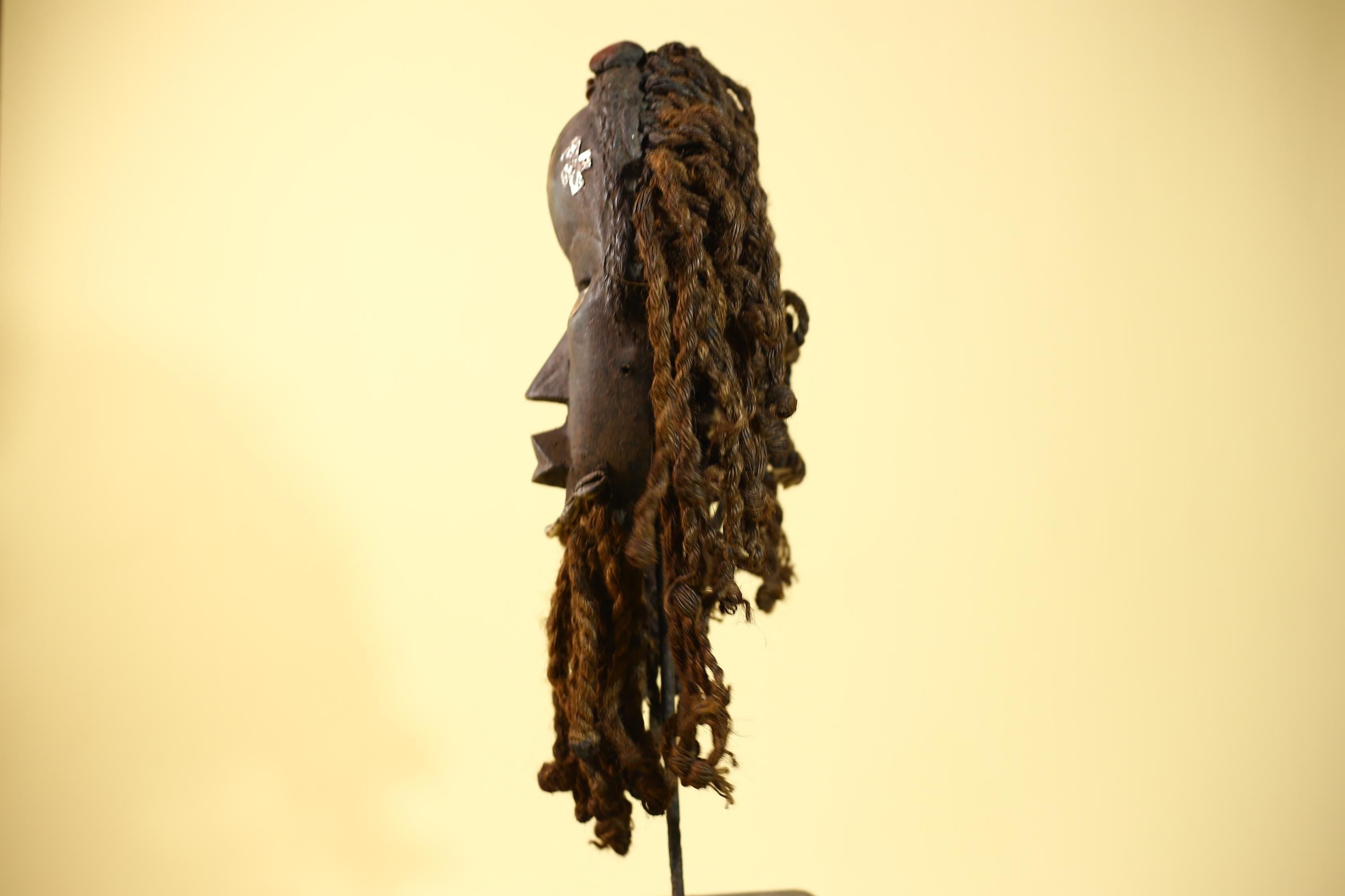 Vintage Dan Mask with Braided Hair &Cowrie Details African Tribal Mask Art-G6022