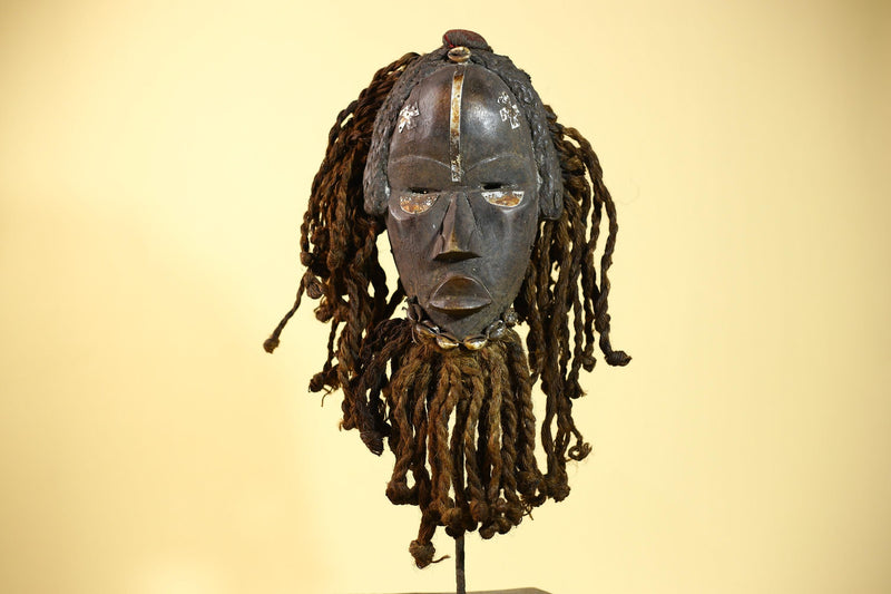 Vintage Dan Mask with Braided Hair &Cowrie Details African Tribal Mask Art-G6022
