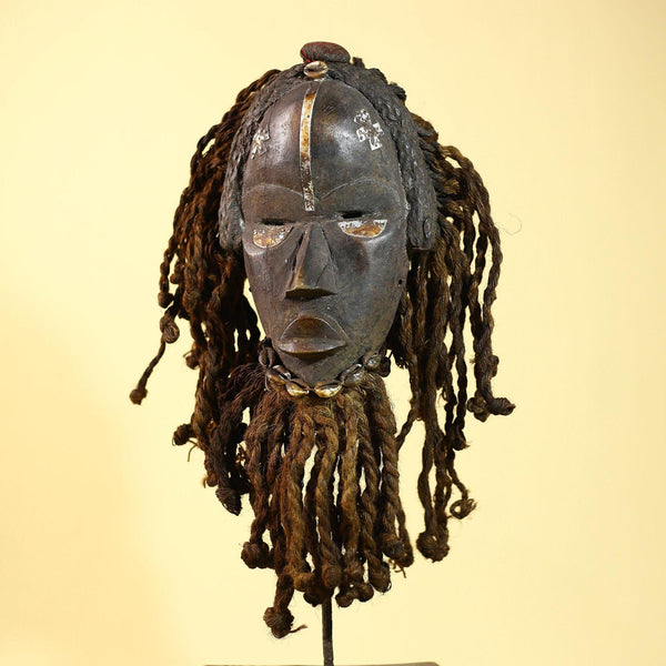 Vintage Dan Mask with Braided Hair &Cowrie Details African Tribal Mask Art-G6022