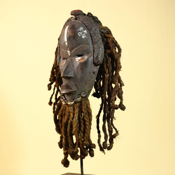 Vintage Dan Mask with Braided Hair &Cowrie Details African Tribal Mask Art-G6022