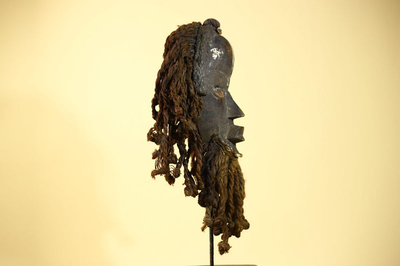 Vintage Dan Mask with Braided Hair &Cowrie Details African Tribal Mask Art-G6022