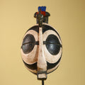 African Vintage Black White Tribal Mask with Bird Crest Carved Wall Art-G6026