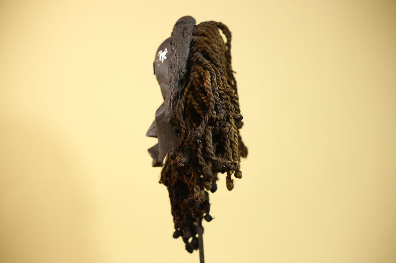 Authentic African Dan Mask With Braided Fibre Hair & Cowrie Details Mask-G6033