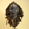 African Antique Dan Mask With Cowrie Beard & Braided Fiber Hair Tribal Art-G6034