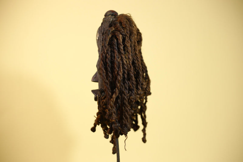 Antique Dan Mask with Braided Beard & Metal Inlays African Collectible Art-G6035