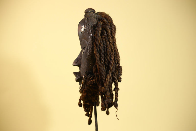 Antique Dan Mask with Braided Beard & Metal Inlays African Collectible Art-G6035