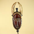 Vintage Baule African Mask: Dark Wood Horned Tribal Wall Art-G6138