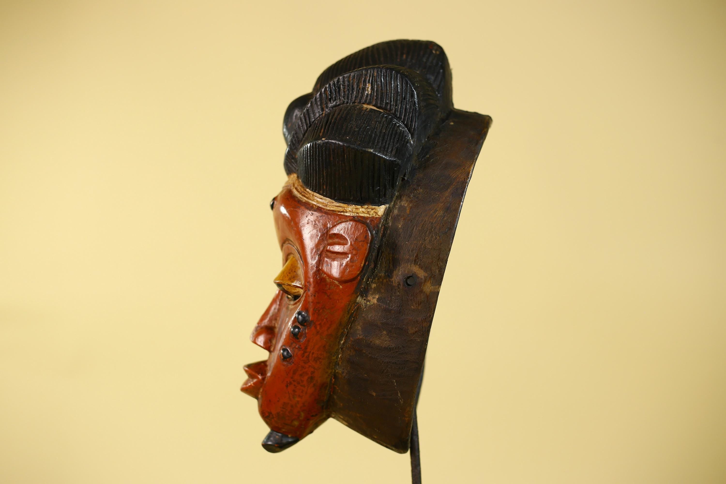 African Mask from the Baule Tribe – Hand Carved Wooden Tribal Wall Art -G6140