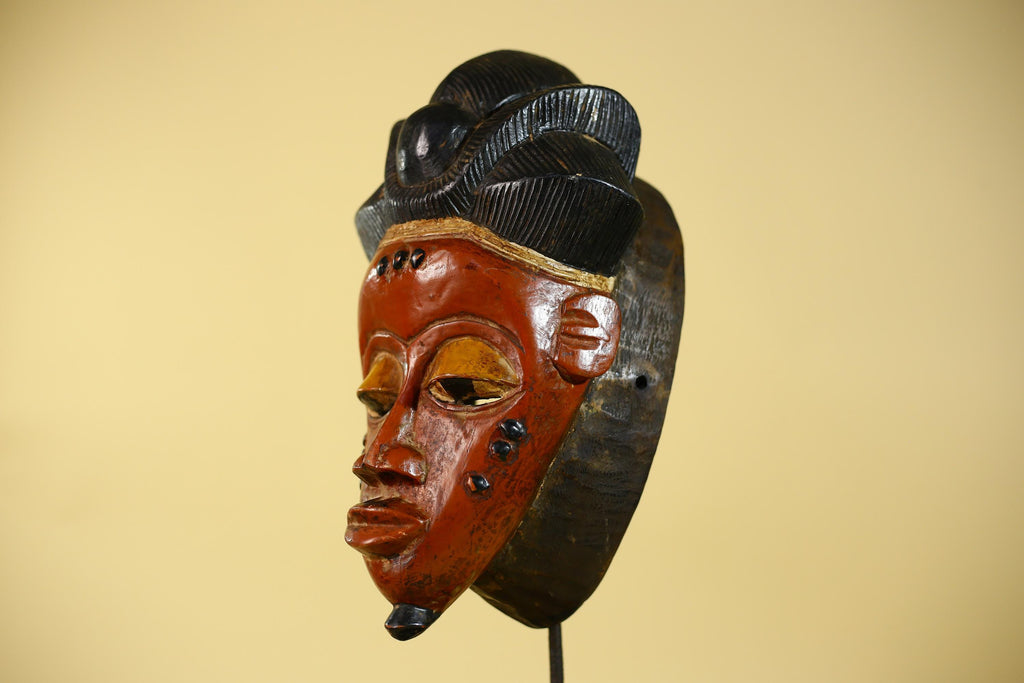 African Mask from the Baule Tribe – Hand Carved Wooden Tribal Wall Art -G6140