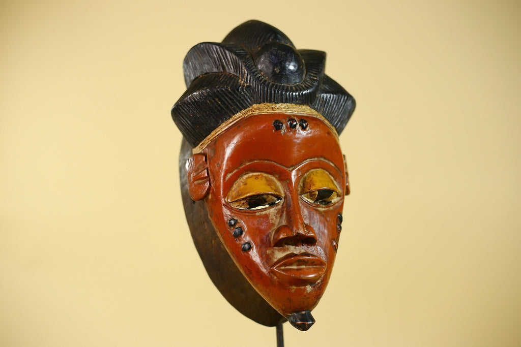 African Mask from the Baule Tribe – Hand Carved Wooden Tribal Wall Art -G6140