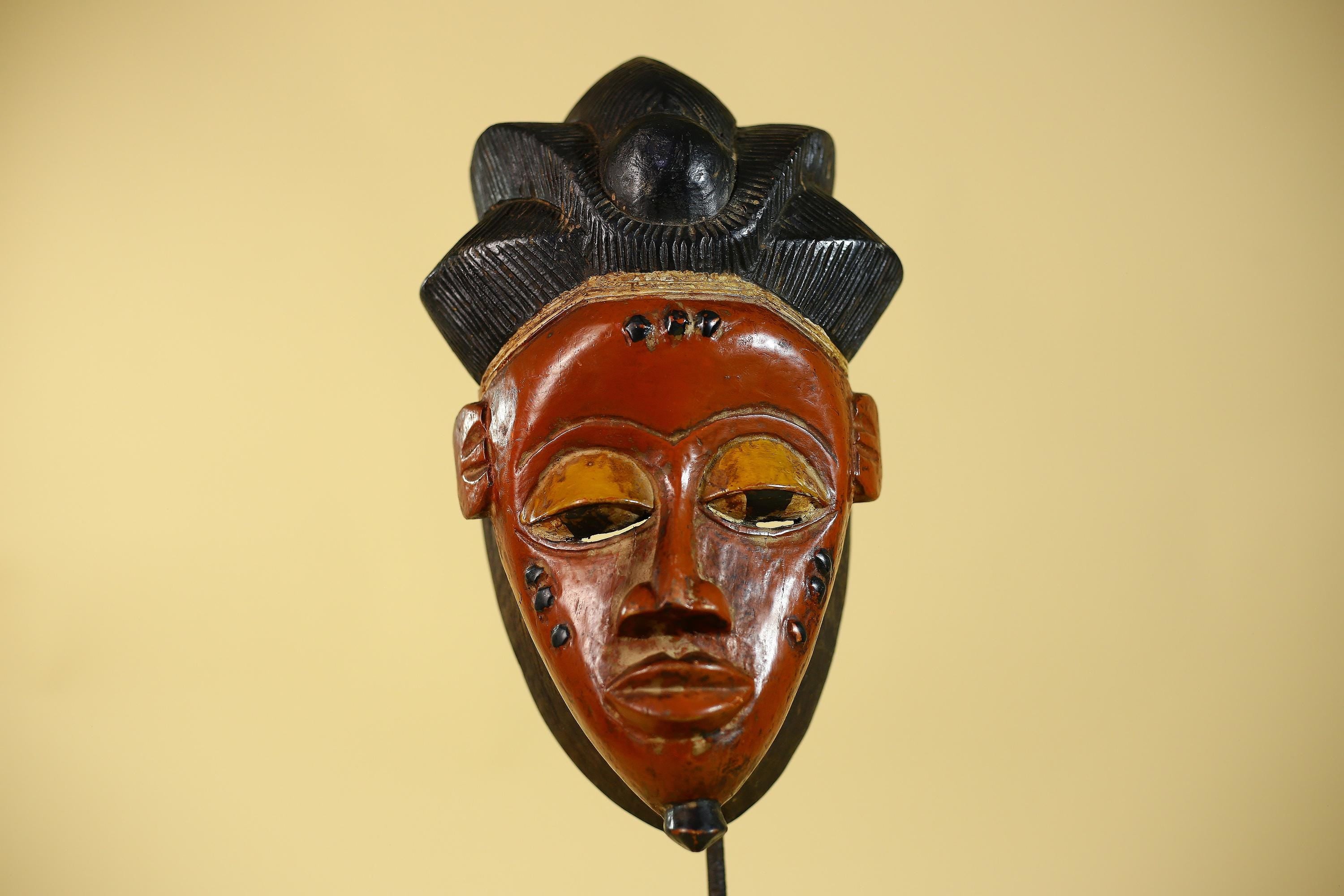 African Mask from the Baule Tribe – Hand Carved Wooden Tribal Wall Art -G6140
