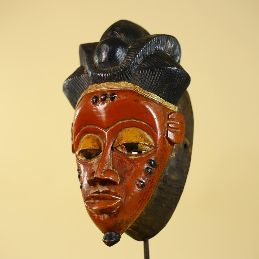 African Mask from the Baule Tribe – Hand Carved Wooden Tribal Wall Art -G6140