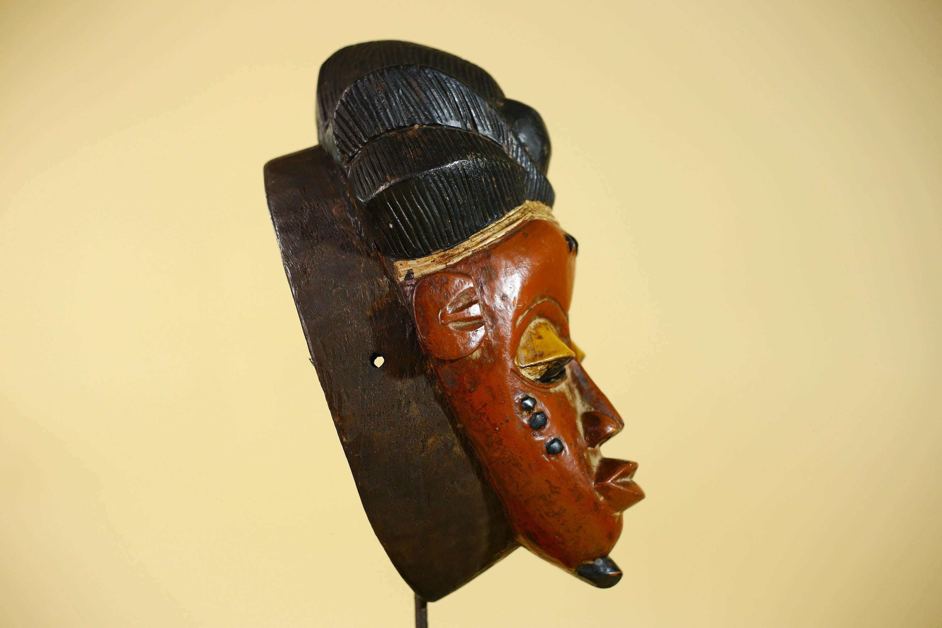 African Mask from the Baule Tribe – Hand Carved Wooden Tribal Wall Art -G6140