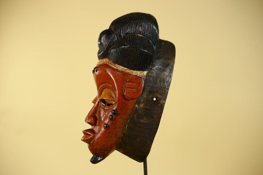 African Mask from the Baule Tribe – Hand Carved Wooden Tribal Wall Art -G6140