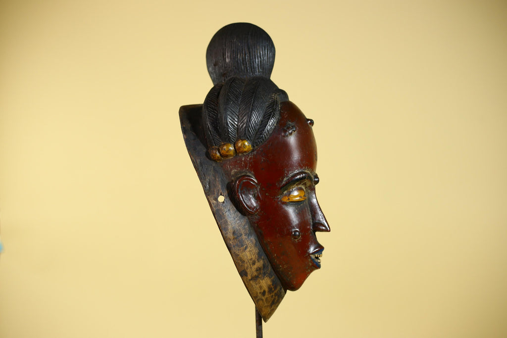 African Mask from the Baule Tribe – Hand Carved Wooden Tribal Art-G6141