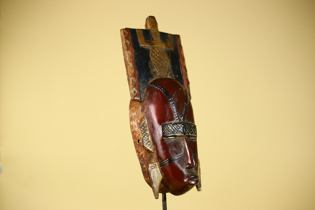 Antique African Guro Wood Mask with Geometric Carved and Rectangular Crest-G6145