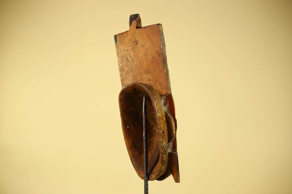 Antique African Guro Wood Mask with Geometric Carved and Rectangular Crest-G6145