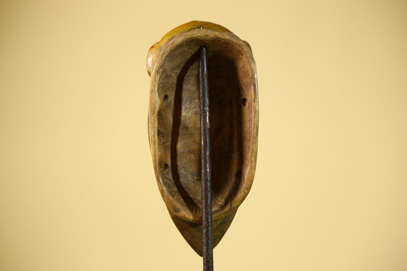 African Guro Tribal  Mask Hand Carved Wood Painted Yellow Ritual Wall Mask-G6037