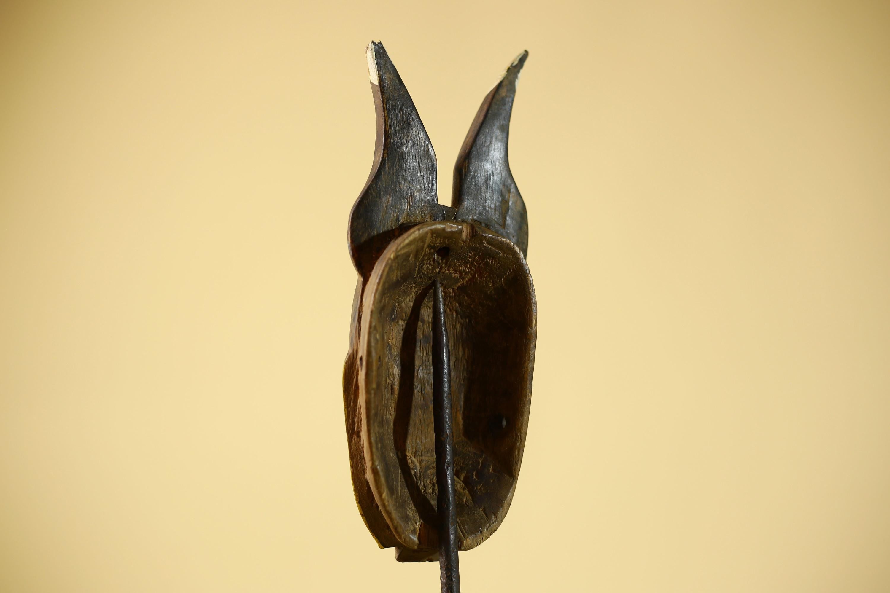 Vintage African Baule Mask with Tall Horned Crest Collectible Ethnic Wall-G6039
