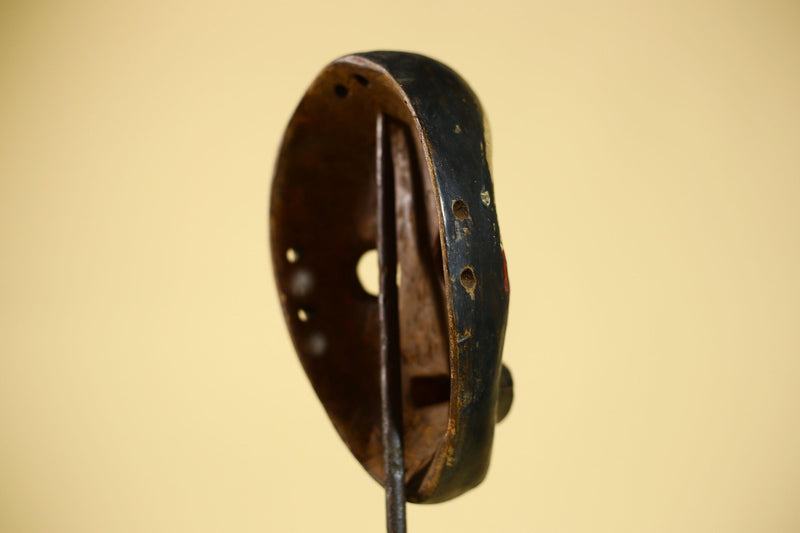 Vintage African Dan Mask Red Black Carved Wood Mask with Bold Lip Wall Art-G6040