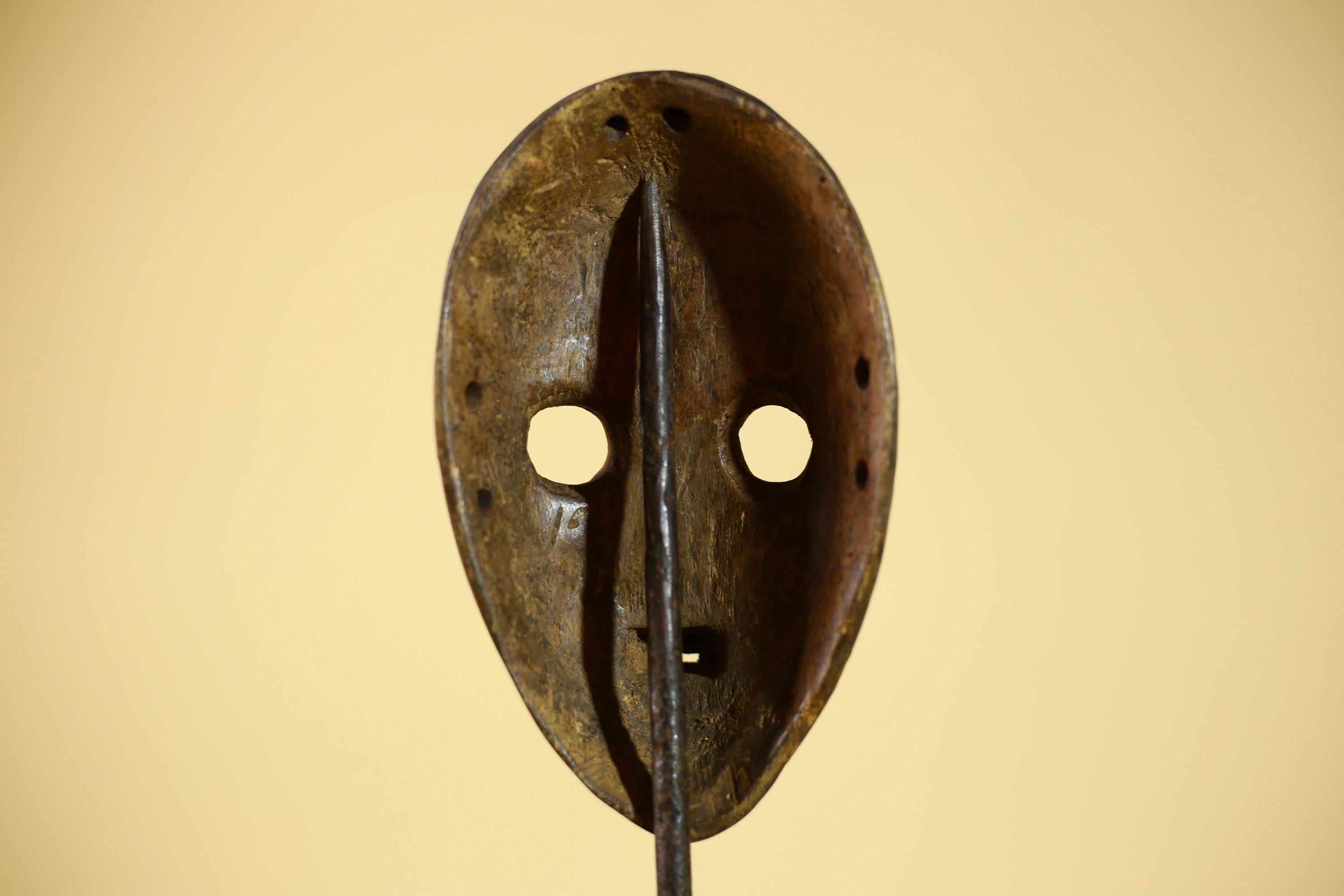Vintage African Dan Mask Red Black Carved Wood Mask with Bold Lip Wall Art-G6040