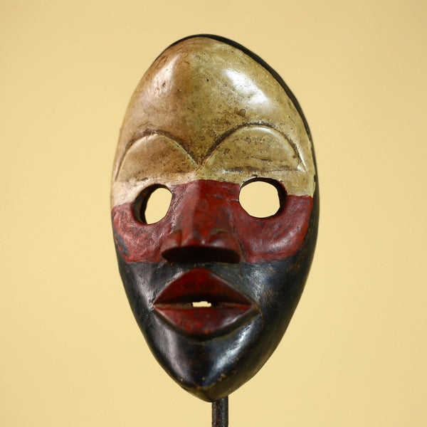 Vintage African Dan Mask Red Black Carved Wood Mask with Bold Lip Wall Art-G6040