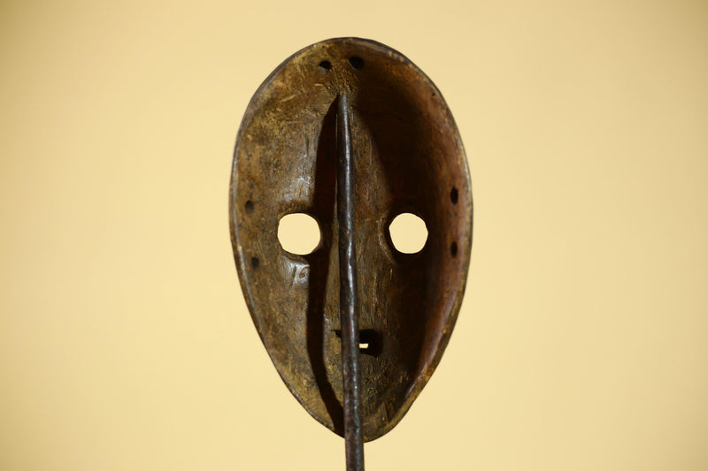 Vintage African Dan Mask Red Black Carved Wood Mask with Bold Lip Wall Art-G6040