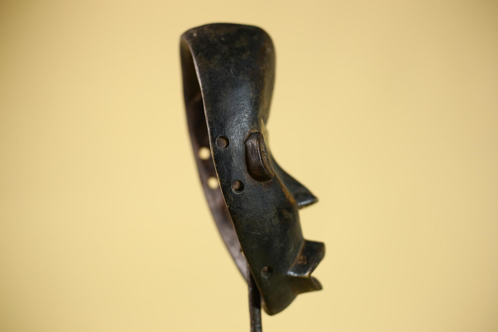 African Vintage Dan Tribal Black Patina Carved Wood Mask with Narrow Eyes-G6041