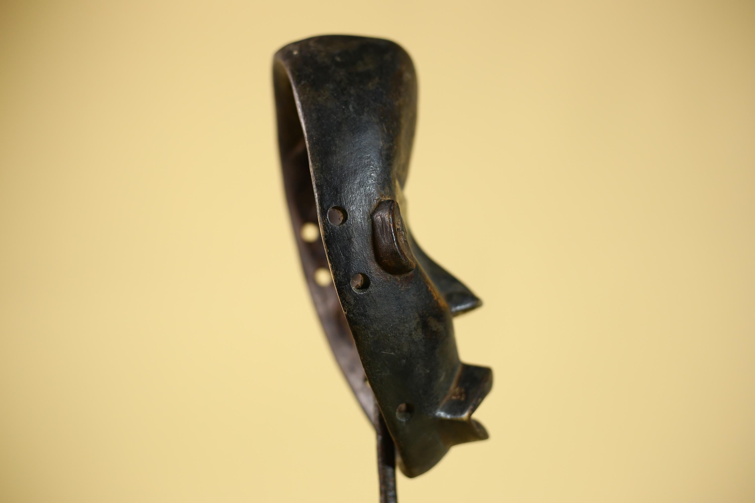 African Vintage Dan Tribal Black Patina Carved Wood Mask with Narrow Eyes-G6041