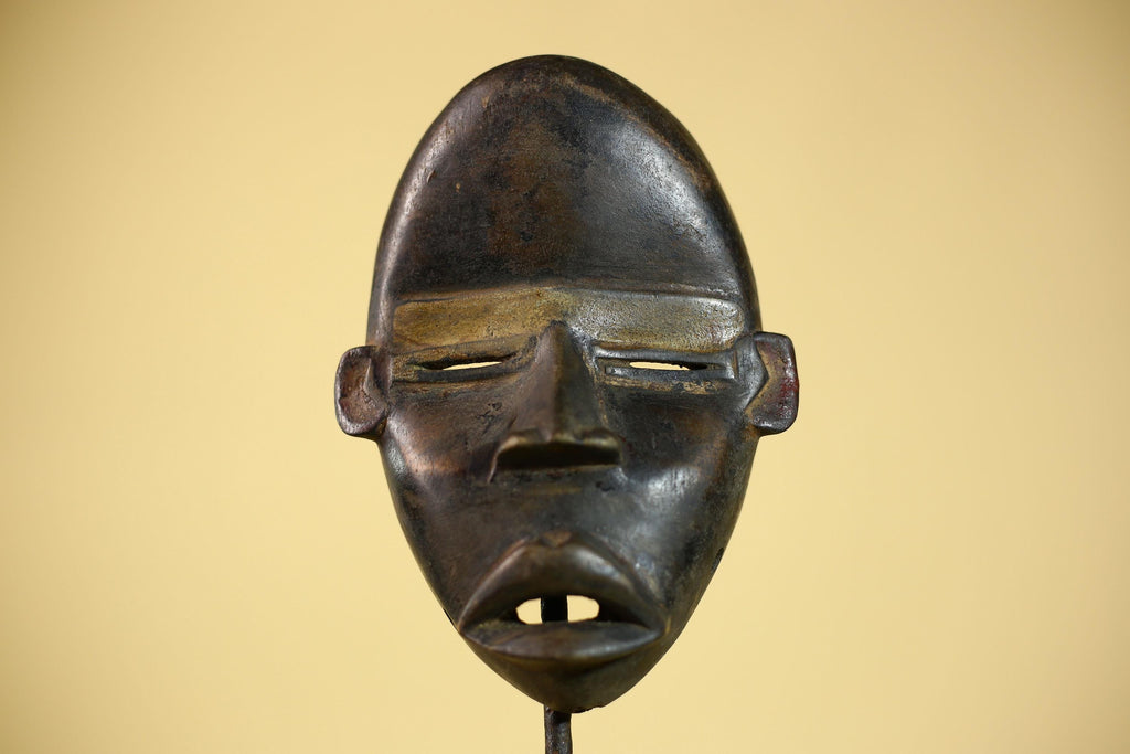 African Vintage Dan Tribal Black Patina Carved Wood Mask with Narrow Eyes-G6041