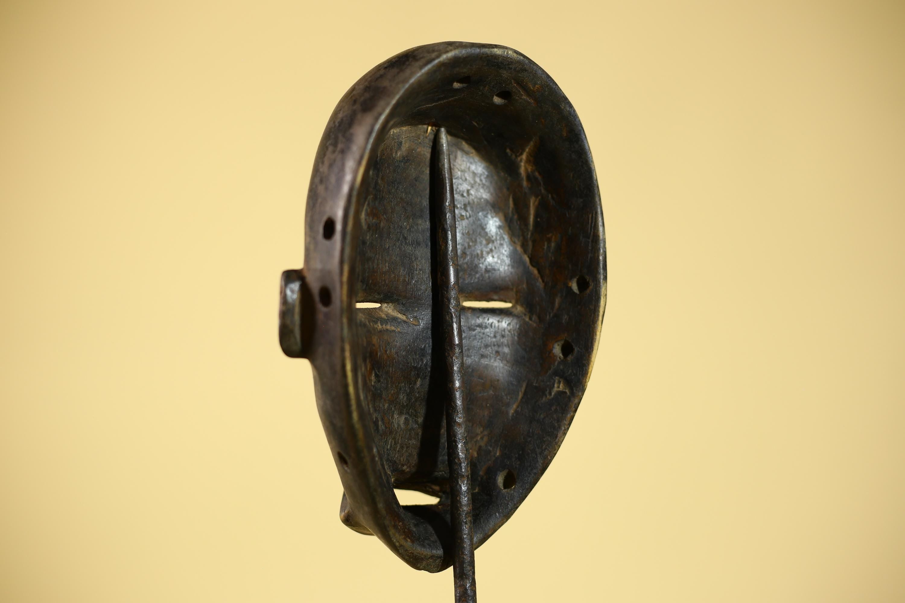 African Vintage Dan Tribal Black Patina Carved Wood Mask with Narrow Eyes-G6041