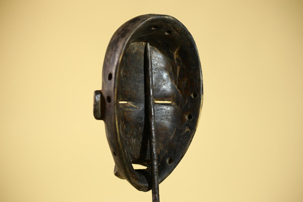 African Vintage Dan Tribal Black Patina Carved Wood Mask with Narrow Eyes-G6041