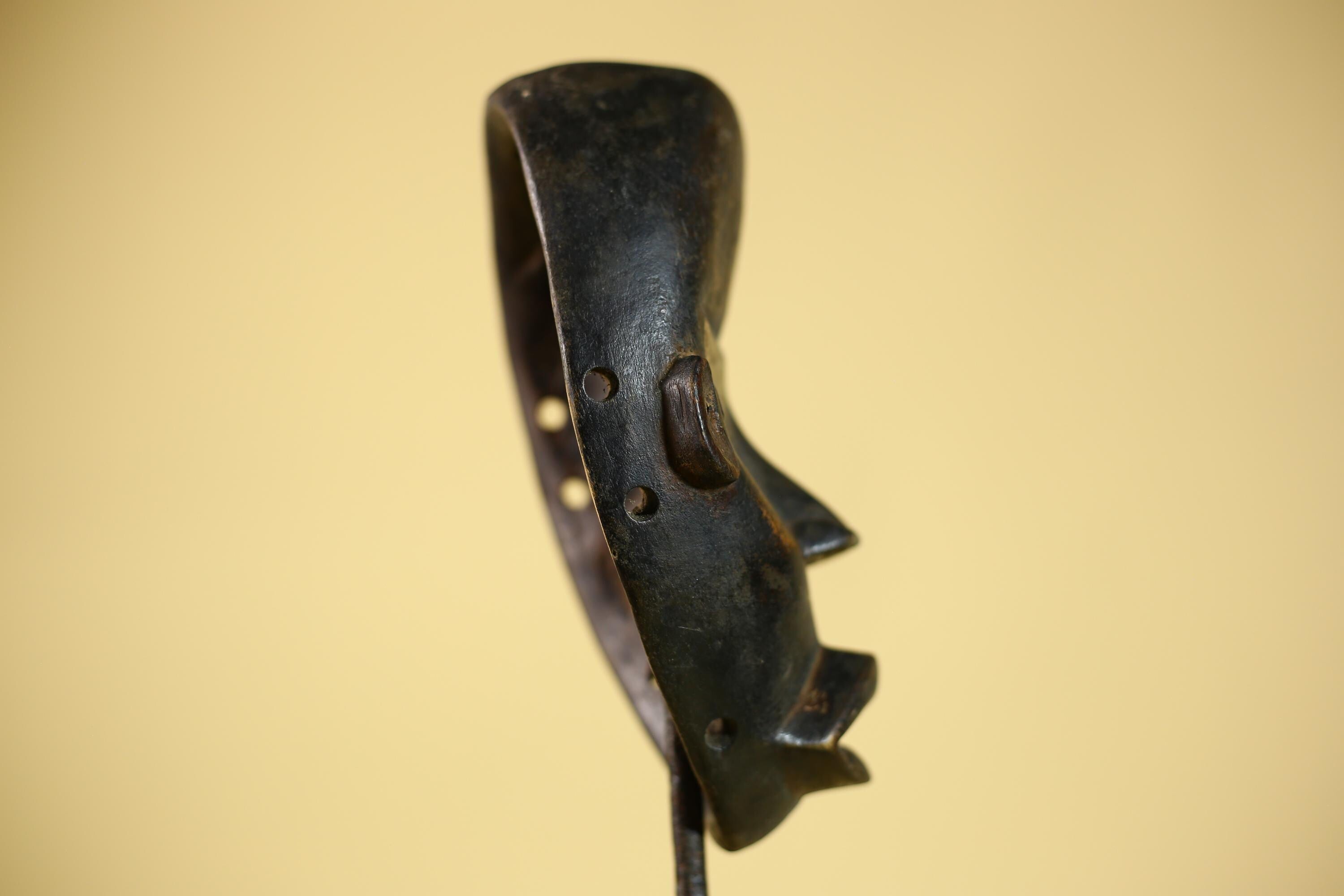 African Vintage Dan Tribal Black Patina Carved Wood Mask with Narrow Eyes-G6041