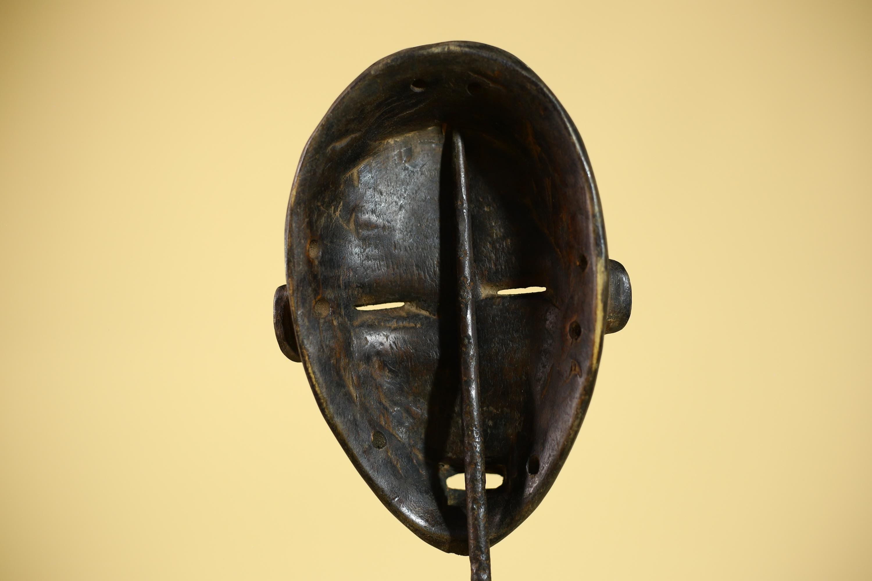 African Vintage Dan Tribal Black Patina Carved Wood Mask with Narrow Eyes-G6041