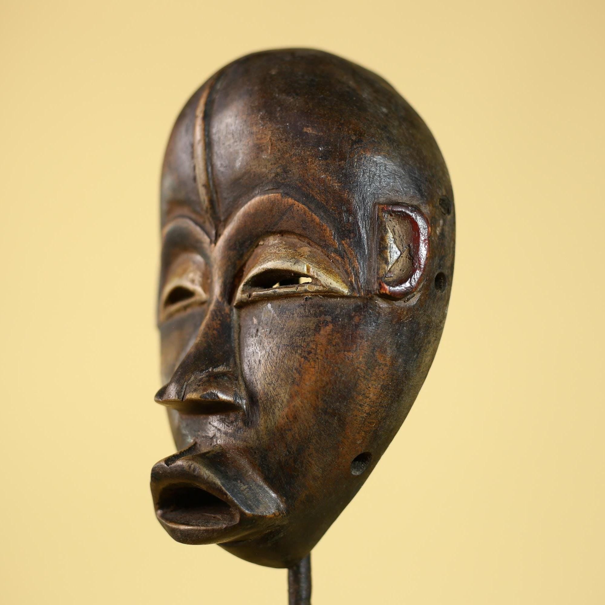 Vintage Dan Mask African Tribal Carved Wood Old Face Art Decor Authentic-G6042