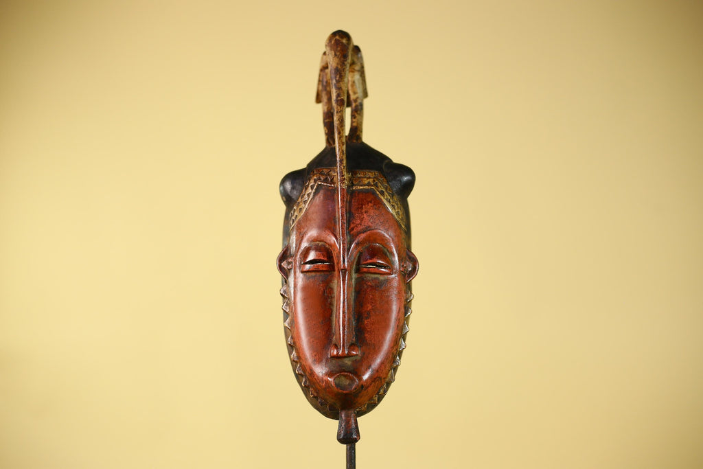 Vintage African Baule Mask With Bird Crest-Hand Carved Wooden Tribal Art-G6148