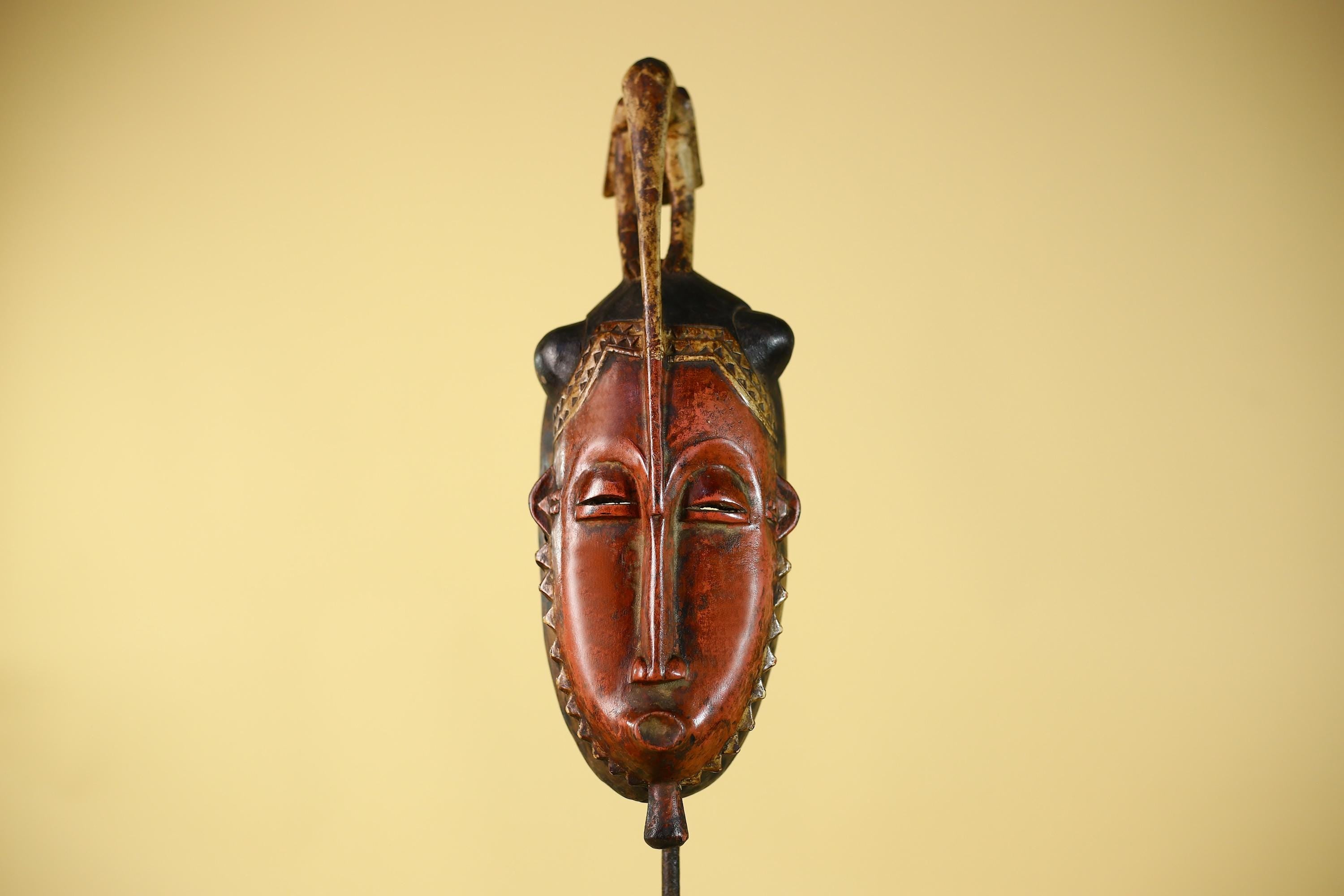 Vintage African Baule Mask With Bird Crest-Hand Carved Wooden Tribal Art-G6148